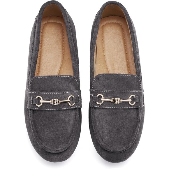 Women's Dark Grey Suede  Arch Support Casual Slip on Comfort Penny Loafers - Picture 9 of 9